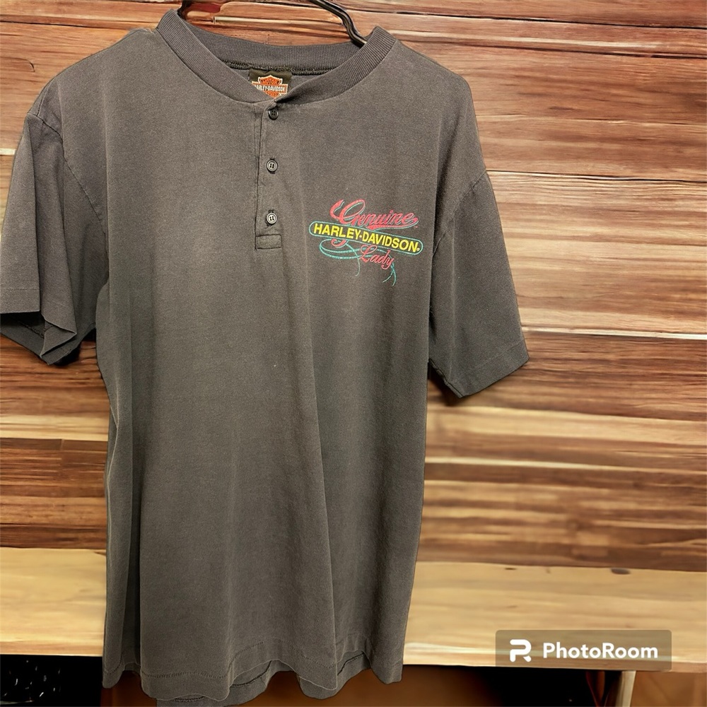 SOLD! Vintage 3 button Harley Davidson “Harley Lady” shirt.